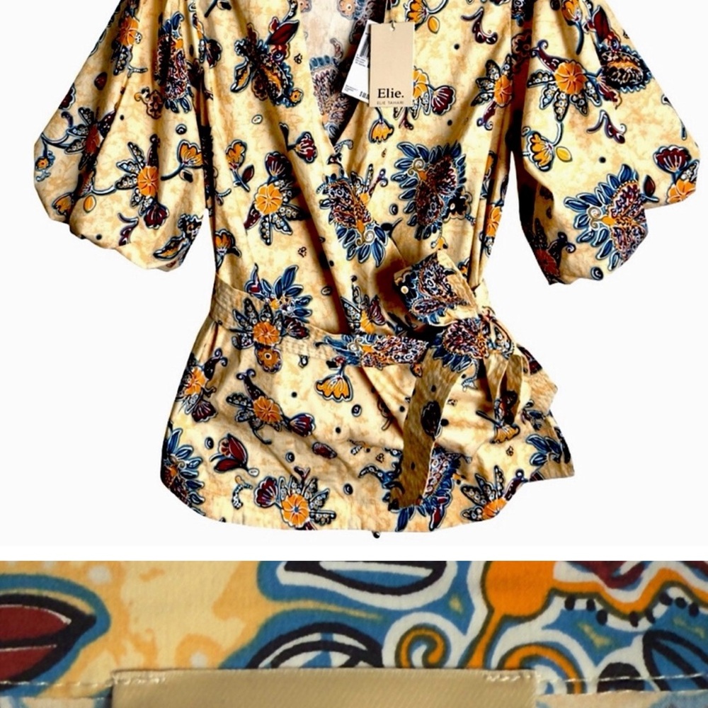 Elie Tahari Gold Puff Sleeve Wrap Blouse